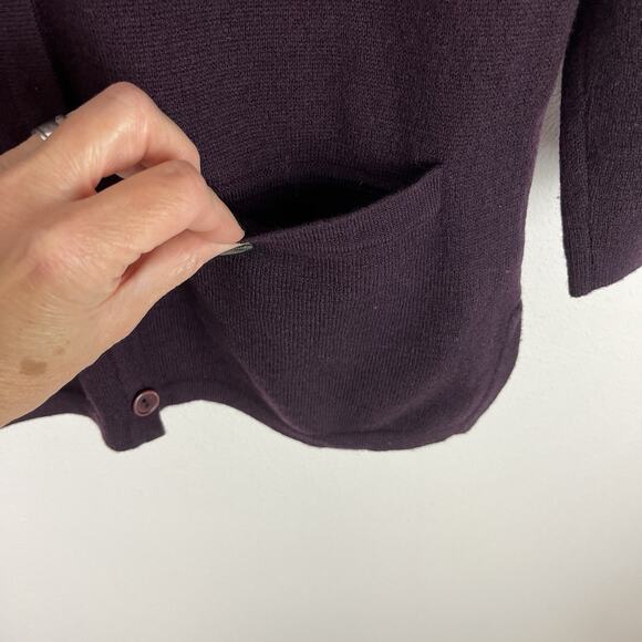 Merino Wool Cardigan Sweater Atlantique Button Down V-Neck Plum Purple Medium - Picture 6 of 8